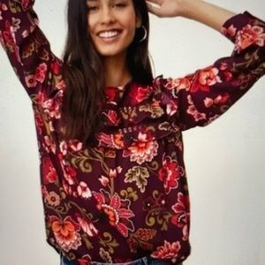 Loft Ann Taylor XS NWOT long sleeve blouse with ruffles on chest shoulders